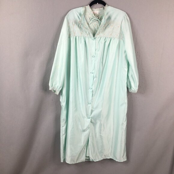 barbizon Other - Vintage Barbizon Chemise Robe Set Womens M Mint Green Embroidery Satin Liquid